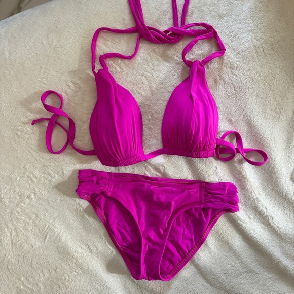 La Blanca Bikini 6 Gathered Hot Pink Swimsuit 2 Piece Set Bathing Suit S/M - Picture 5 of 10